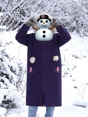 Vintage handmade Long Purple Winter Coat with Fur-Trim Hood